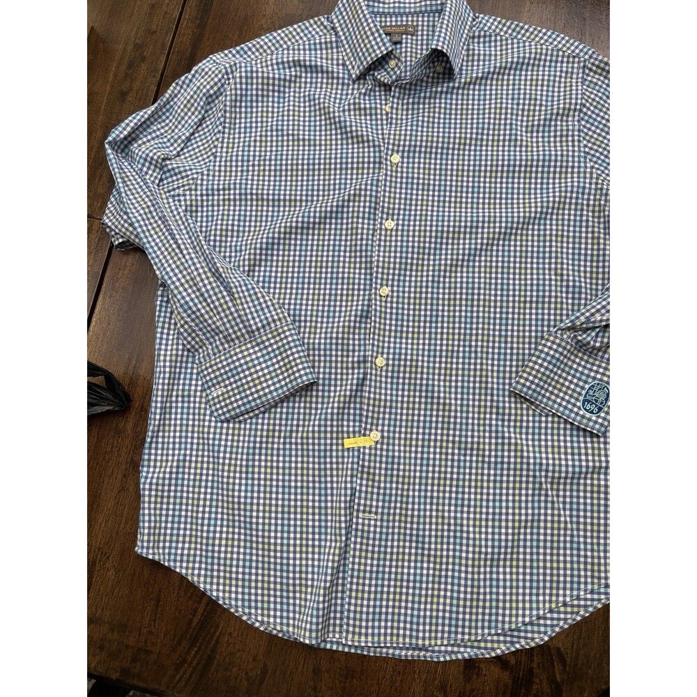 Peter Millar Summer Comfort Gingham Button Down Shirt Men’s Large 1696 Cuff Logo